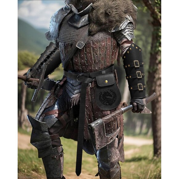 3PCS Renaissance Accessories Viking Medieval Belt Pouch Leather Bracers - Picture 8 of 8